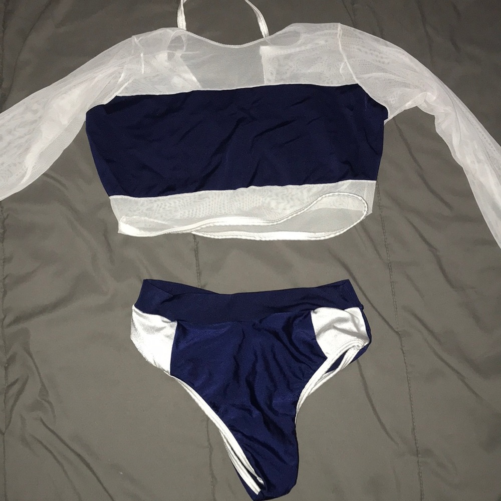Navy blue and white two piece set